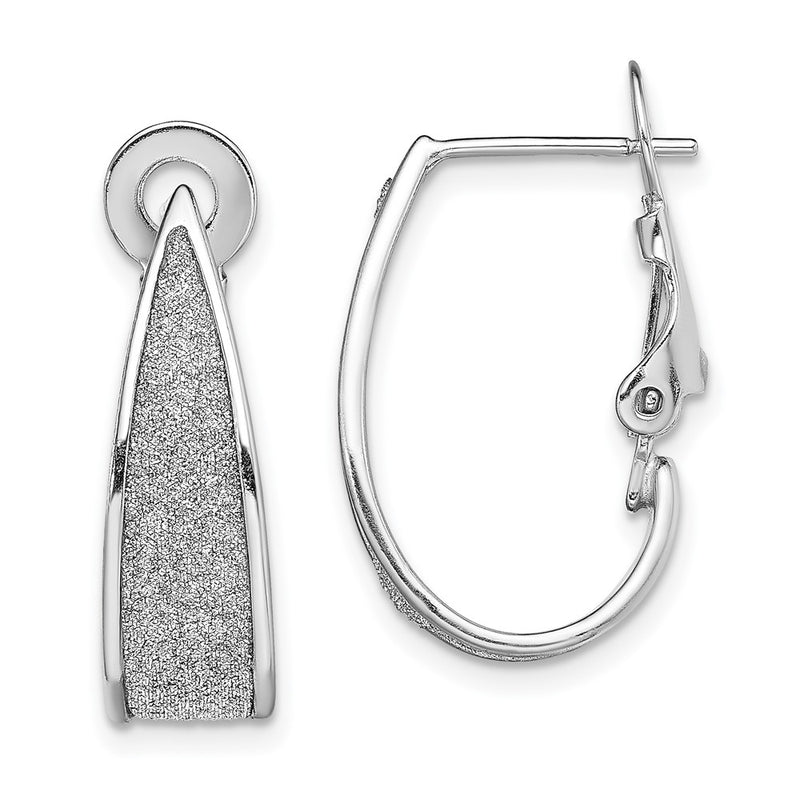 Sterling Silver Rh-Pltd Enamel Glitter Fabric Omega Back J-Hoop Earrings