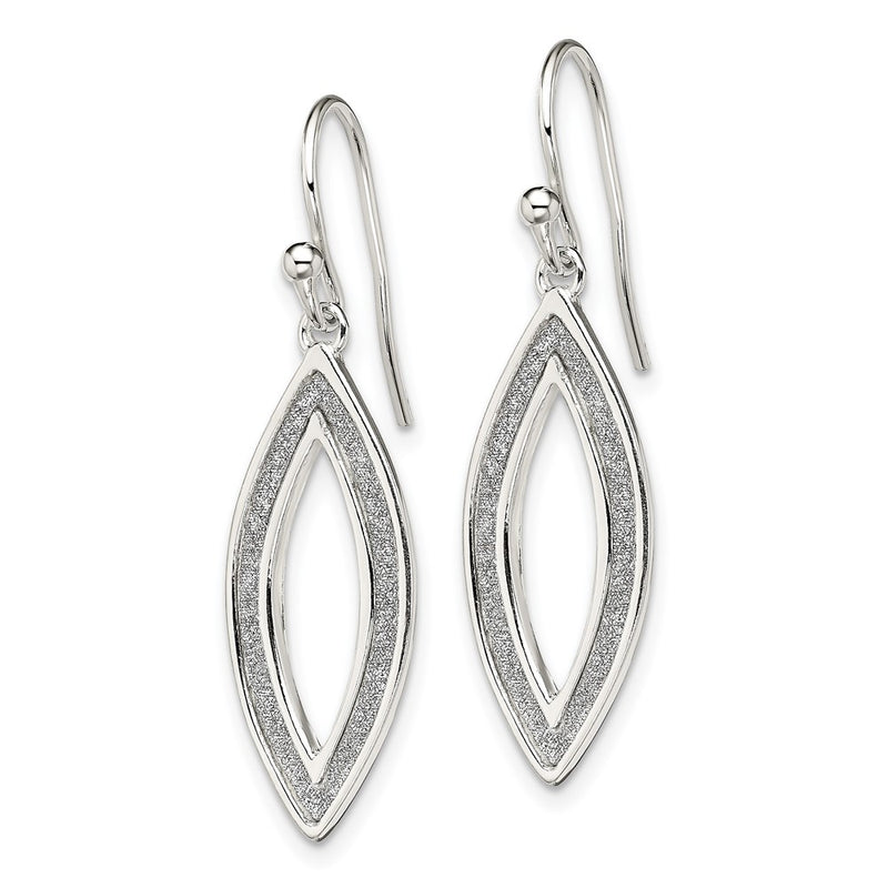 Sterling Silver Polished Enamel Glitter Fabric Marquise Dangle Earrings