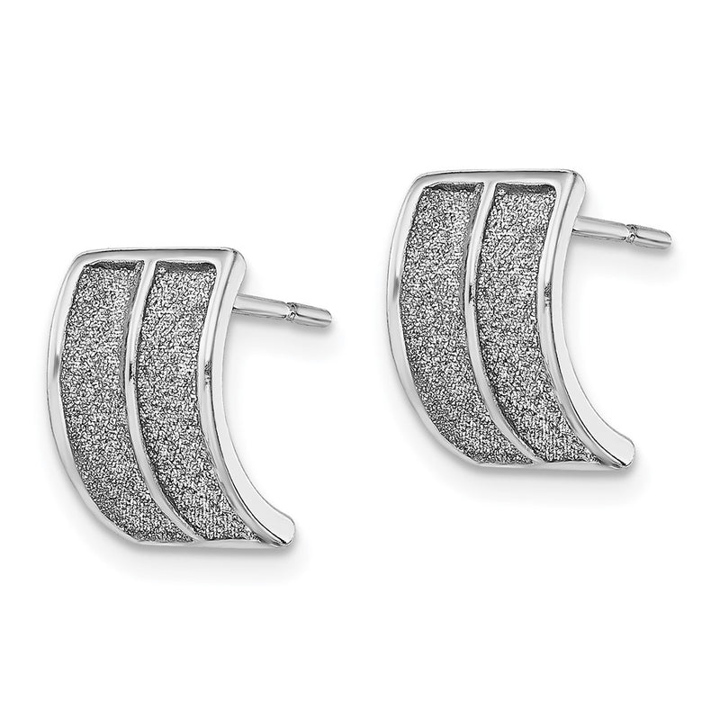 Sterling Silver Rh-Plated Enamel Glitter Fabric Half Hoop Post Earring