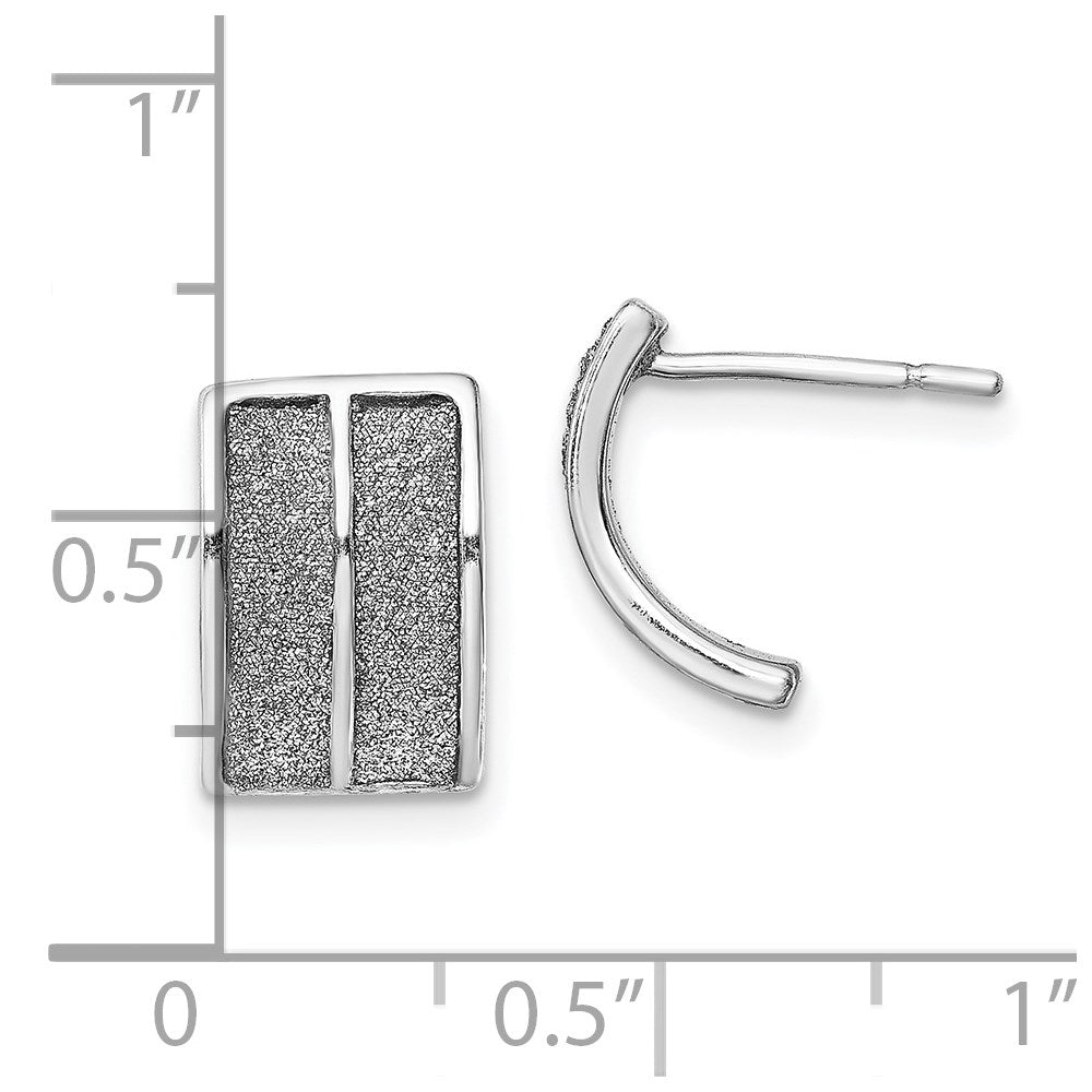 Sterling Silver Rh-Plated Enamel Glitter Fabric Half Hoop Post Earring