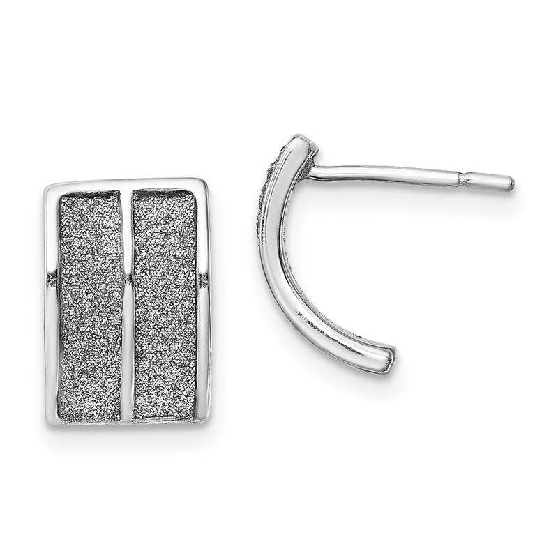 Sterling Silver Rh-Plated Enamel Glitter Fabric Half Hoop Post Earring