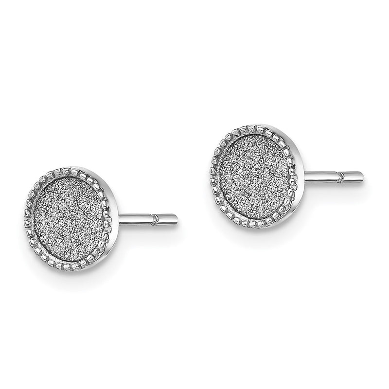 Sterling Silver Rhodium-Plated Enamel Glitter Fabric Round Post Earrings