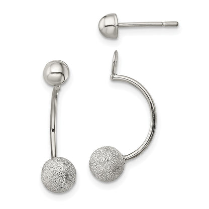 Sterling Silver Polished Laser-Cut Bead Jackets W/Button Earrings