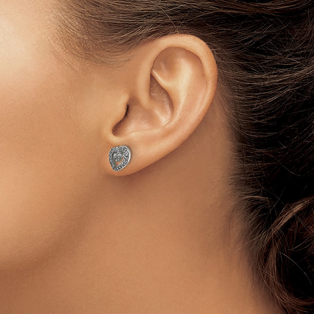 Sterling Silver Polished W/Cz Heart Front Back Post Earrings