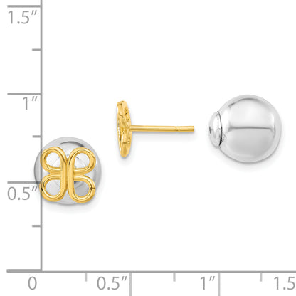 Sterling Silver & Gold-Tone Butterfly Front Back Ball Post Earrings