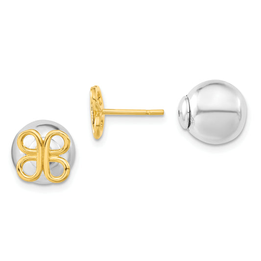 Sterling Silver & Gold-Tone Butterfly Front Back Ball Post Earrings