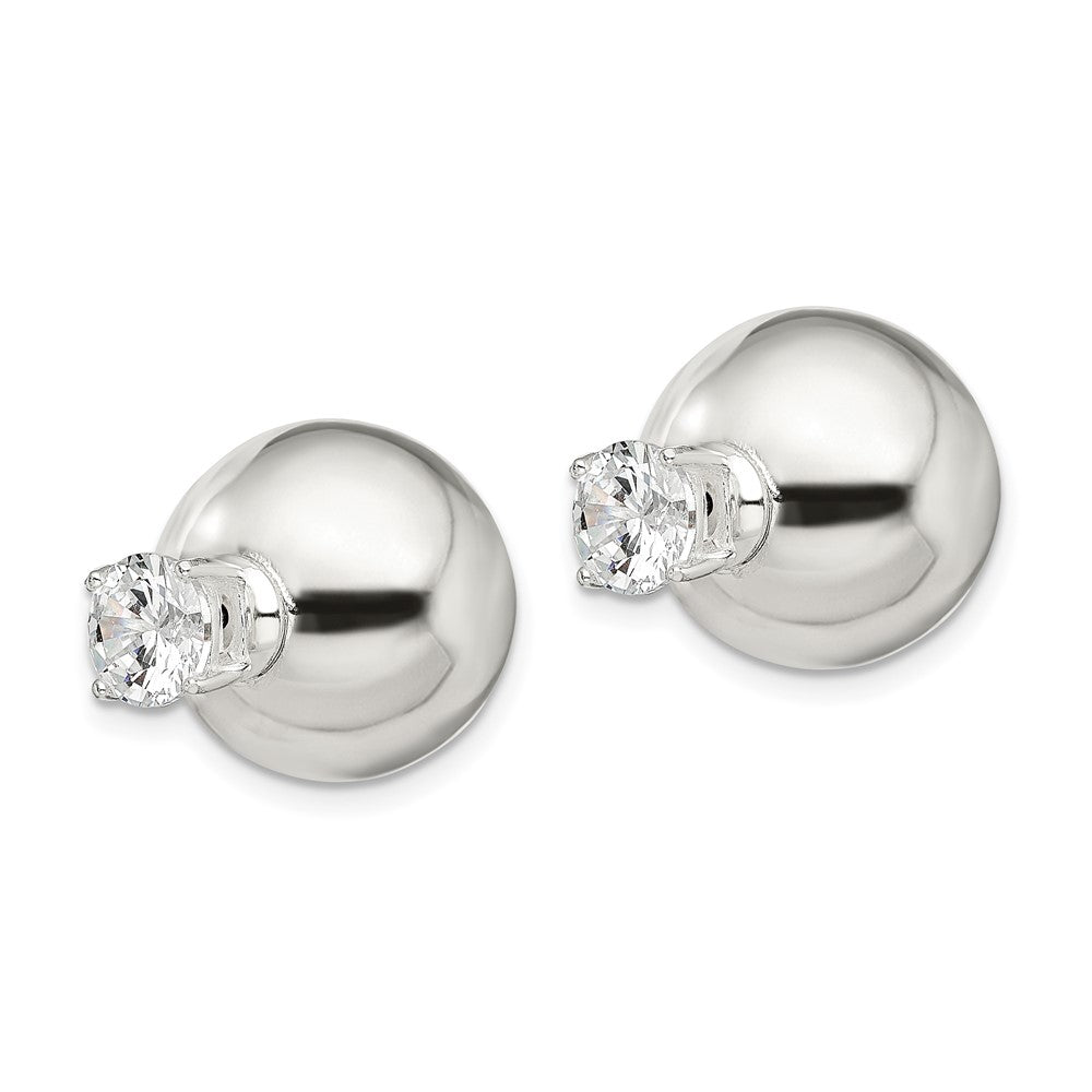 Sterling Silver Polished W/6mm Cz Front Back Post Earrings