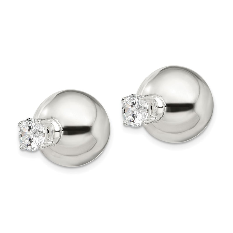 Sterling Silver Polished W/6mm Cz Front Back Post Earrings