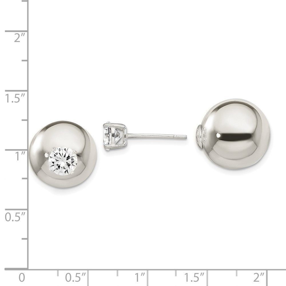 Sterling Silver Polished W/6mm Cz Front Back Post Earrings