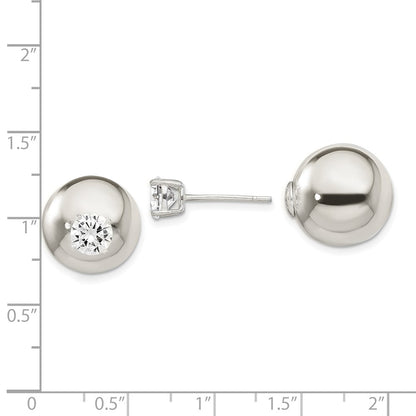 Sterling Silver Polished W/6mm Cz Front Back Post Earrings