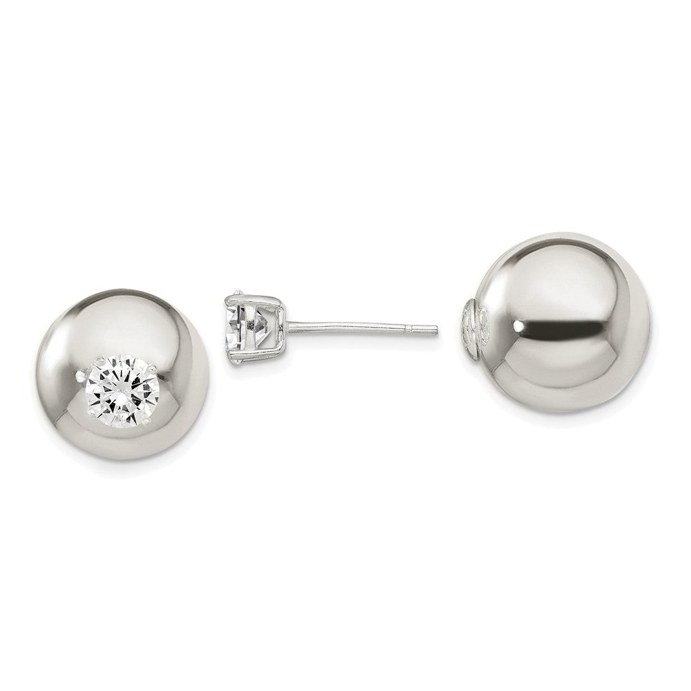 Sterling Silver Polished W/6mm Cz Front Back Post Earrings