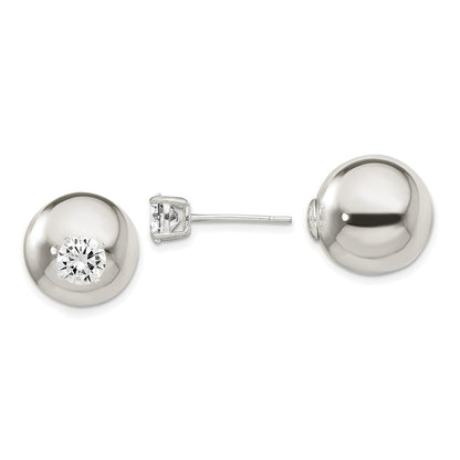 Sterling Silver Polished W/6mm Cz Front Back Post Earrings