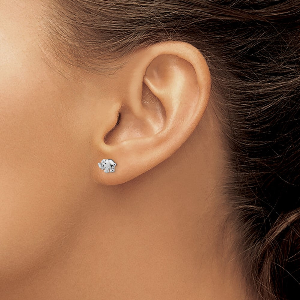 Sterling Silver Rhodium-Plated Cz Elephant Post Earrings