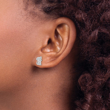 Sterling Silver Rhodium-Plated Cz Cat Post Earrings