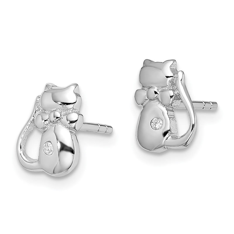 Sterling Silver Rhodium-Plated Cz Cat Post Earrings