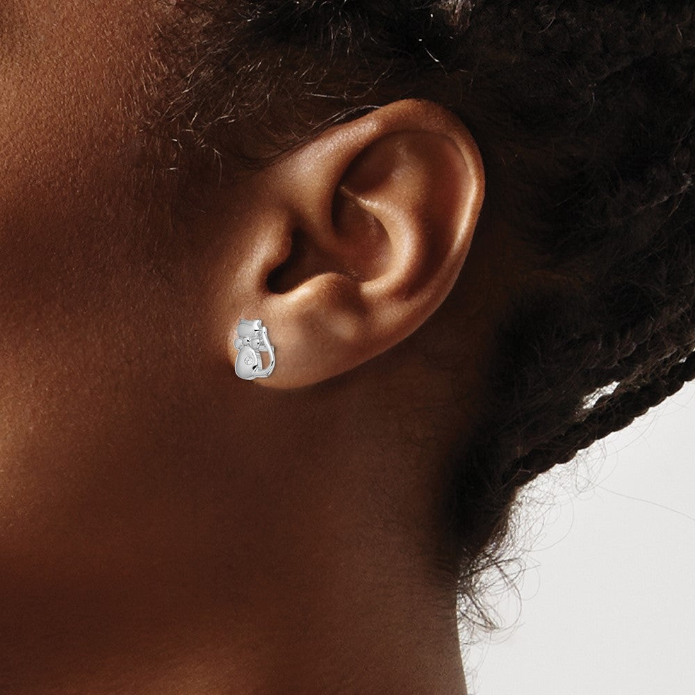 Sterling Silver Rhodium-Plated Cz Cat Post Earrings