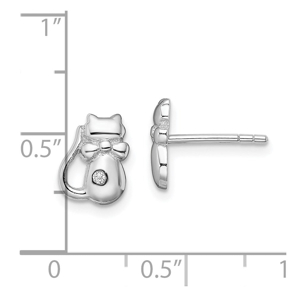 Sterling Silver Rhodium-Plated Cz Cat Post Earrings