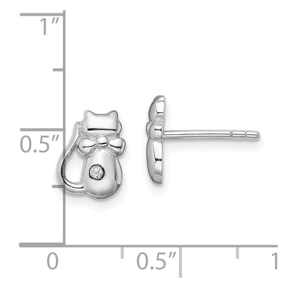 Sterling Silver Rhodium-Plated Cz Cat Post Earrings