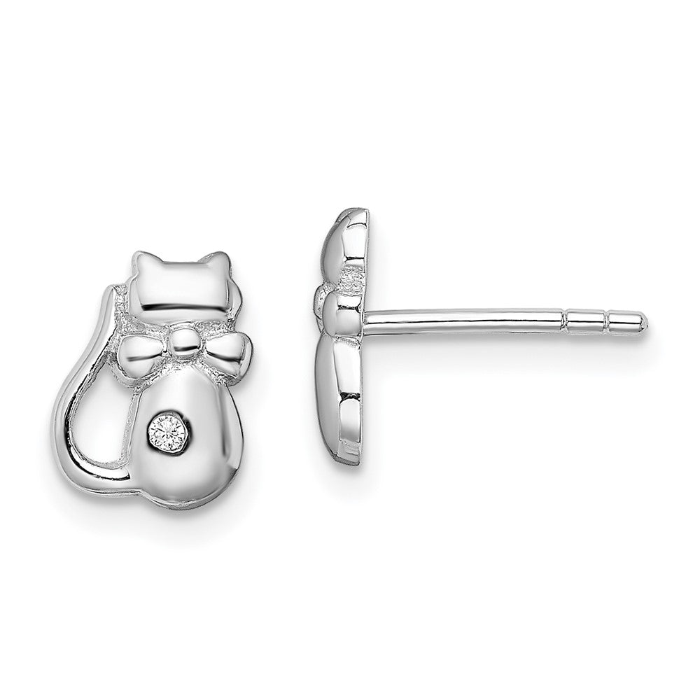 Sterling Silver Rhodium-Plated Cz Cat Post Earrings
