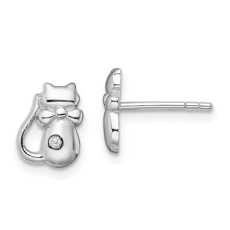 Sterling Silver Rhodium-Plated Cz Cat Post Earrings