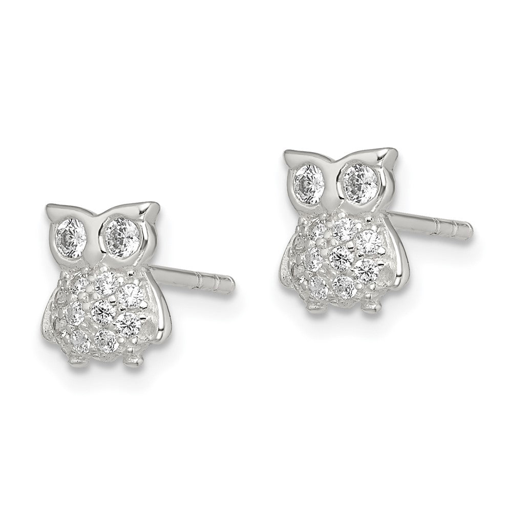 Sterling Silver Cz Owl Post Earrings
