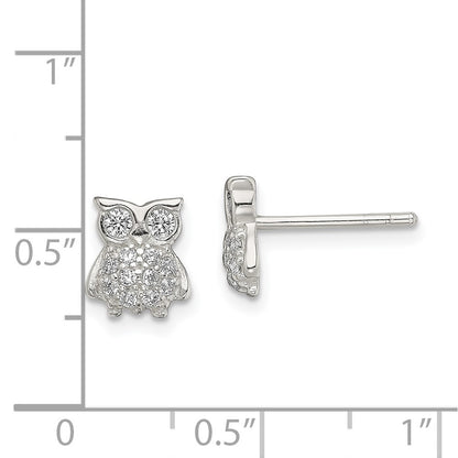 Sterling Silver Cz Owl Post Earrings