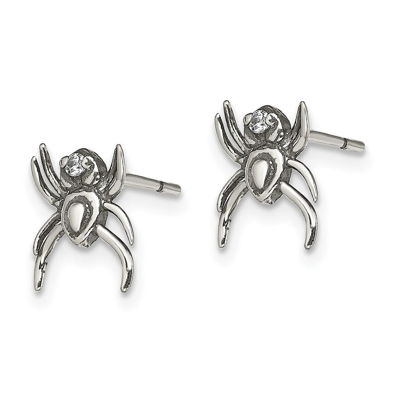 Sterling Silver Antiqued Cz Spider Post Earrings