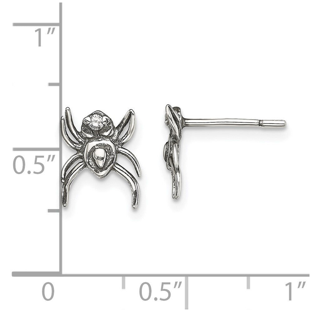 Sterling Silver Antiqued Cz Spider Post Earrings