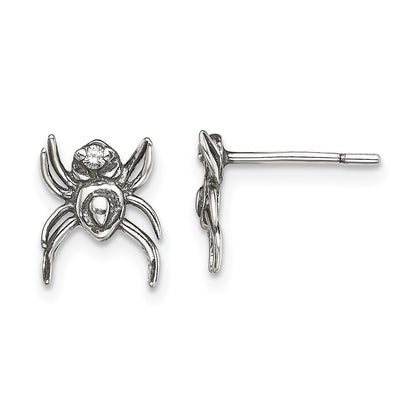 Sterling Silver Antiqued Cz Spider Post Earrings