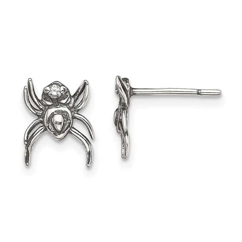 Sterling Silver Antiqued Cz Spider Post Earrings