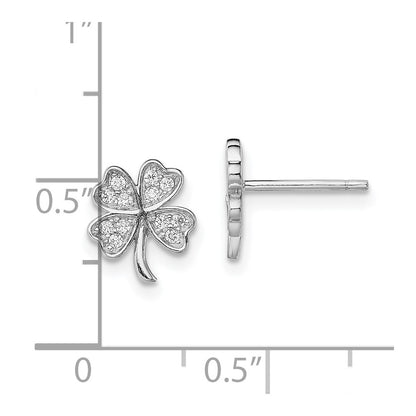 Sterling Silver Rhodium-Plated Polished Cz 4 Leaf Clover Post Earrings
