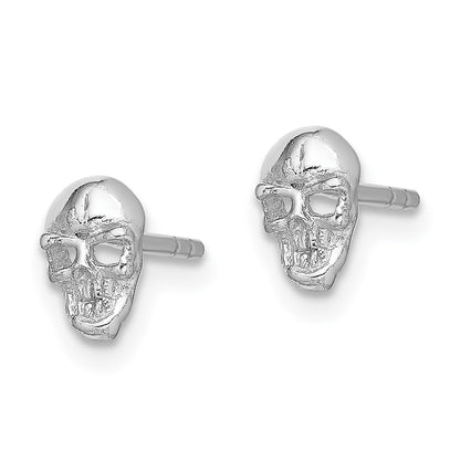 Sterling Silver Rhodium-Plated Polished Skull Post Earrings