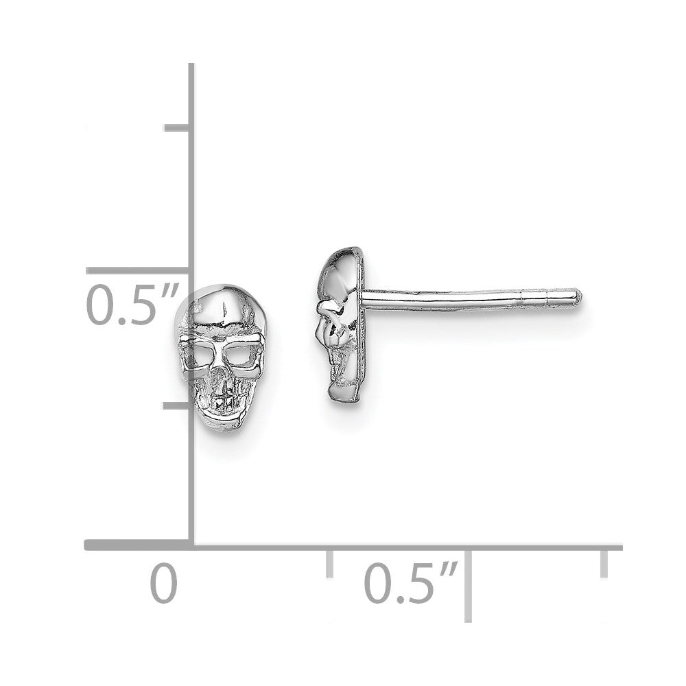 Sterling Silver Rhodium-Plated Polished Skull Post Earrings