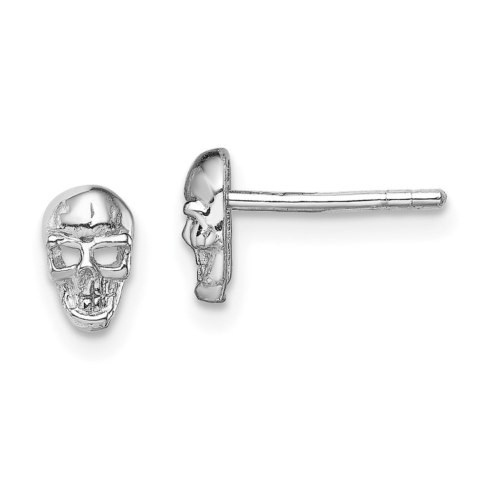 Sterling Silver Rhodium-Plated Polished Skull Post Earrings