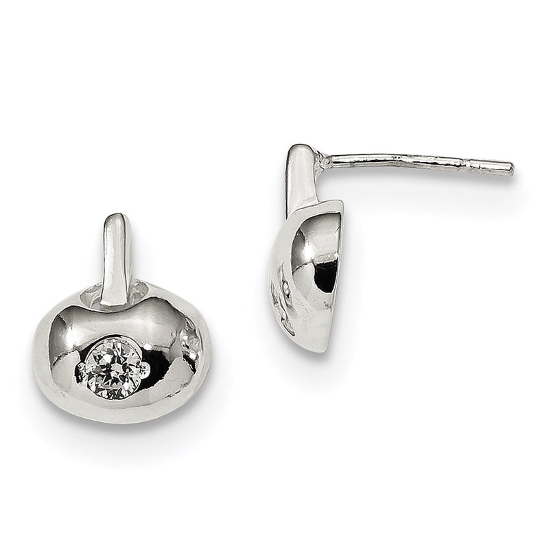 Sterling Silver Polished Cz Apple Post Earrings