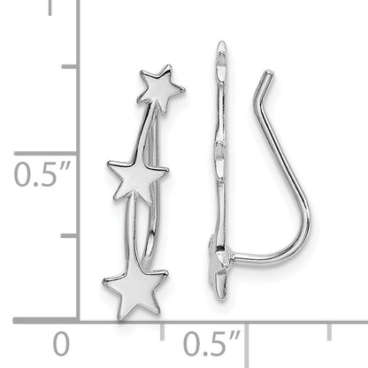Sterling Silver Rhodium-Plated Polished Three Star Ear Climber Earrings