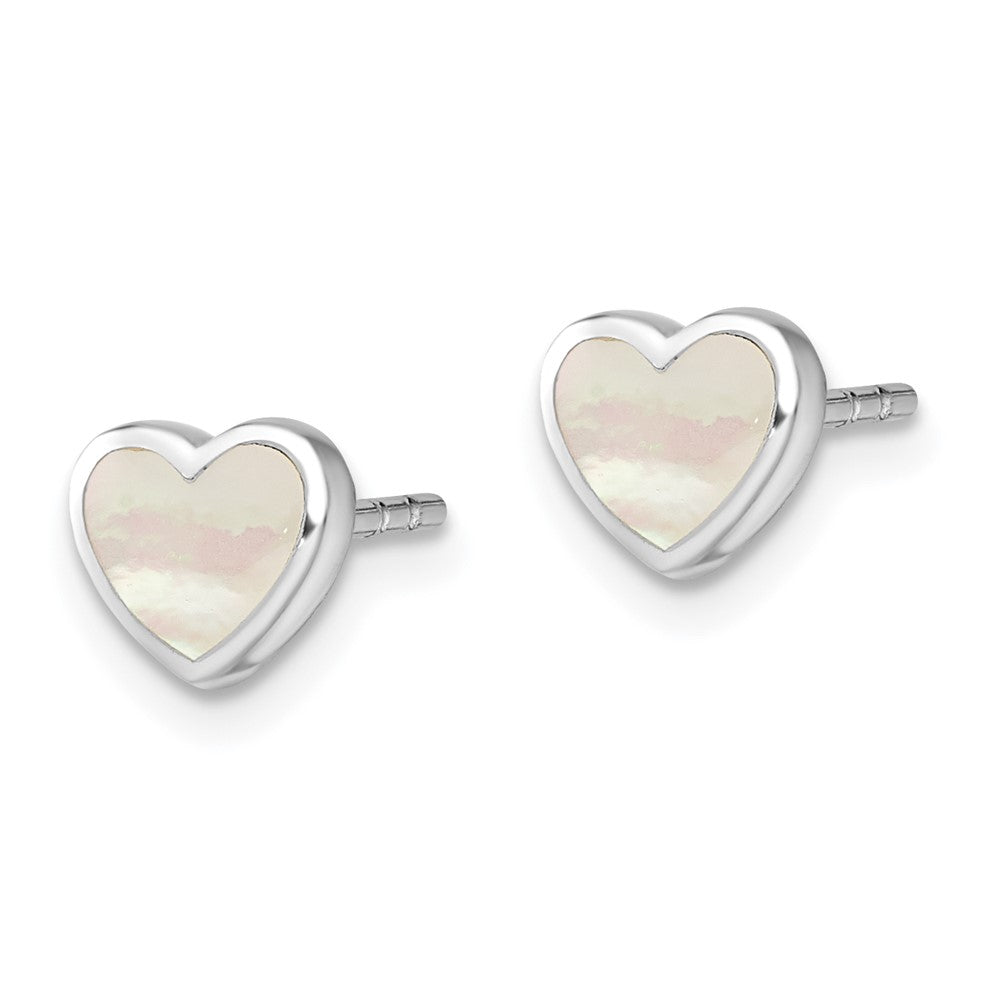 Sterling Silver Rhodium-Plated Mother Of Pearl Heart Post Earrings