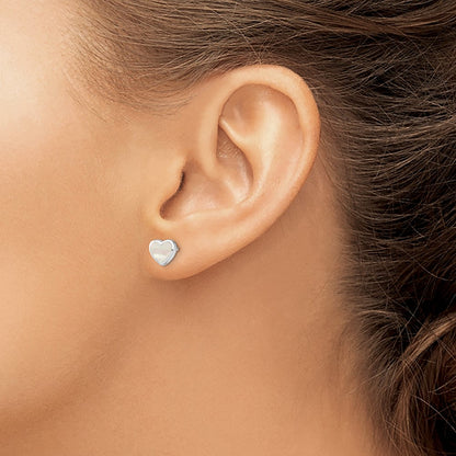 Sterling Silver Rhodium-Plated Mother Of Pearl Heart Post Earrings