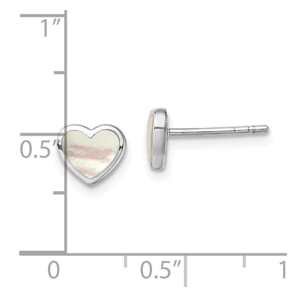 Sterling Silver Rhodium-Plated Mother Of Pearl Heart Post Earrings