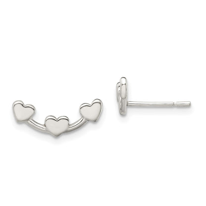 Sterling Silver Polished 3-Heart Post Earrings