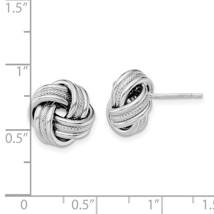 Sterling Silver Rhodium-Plate Textured Polished Love Knot Earrings