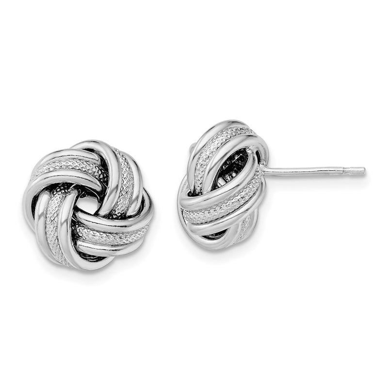 Sterling Silver Rhodium-Plate Textured Polished Love Knot Earrings