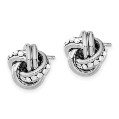 Sterling Silver Rhod.Swarovski Textured Polished Love Knot Earrings