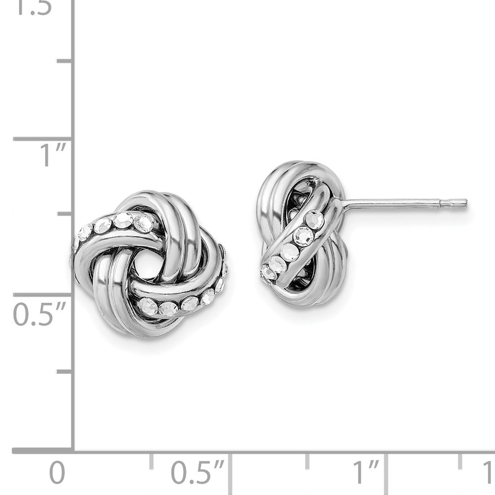 Sterling Silver Rhod.Swarovski Textured Polished Love Knot Earrings
