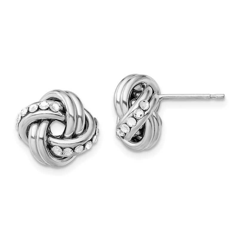 Sterling Silver Rhod.Swarovski Textured Polished Love Knot Earrings
