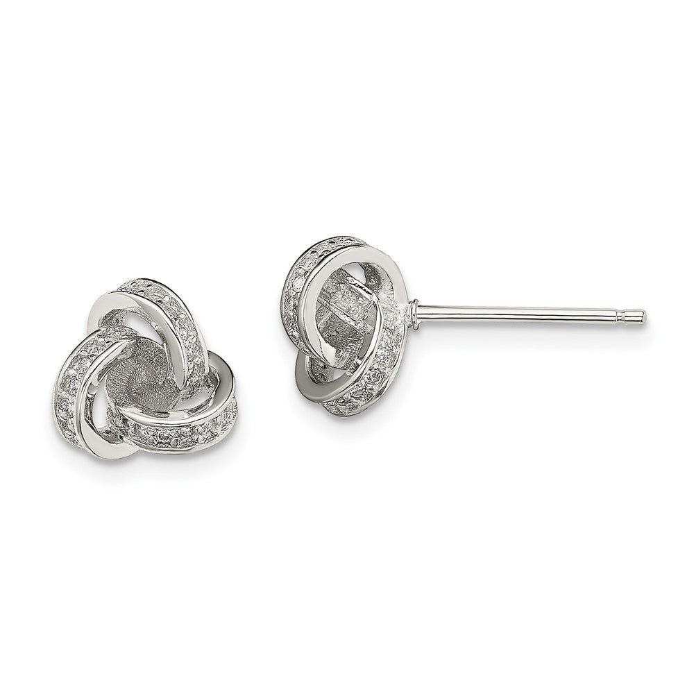 Sterling Silver Cz Love Knot Post Earrings