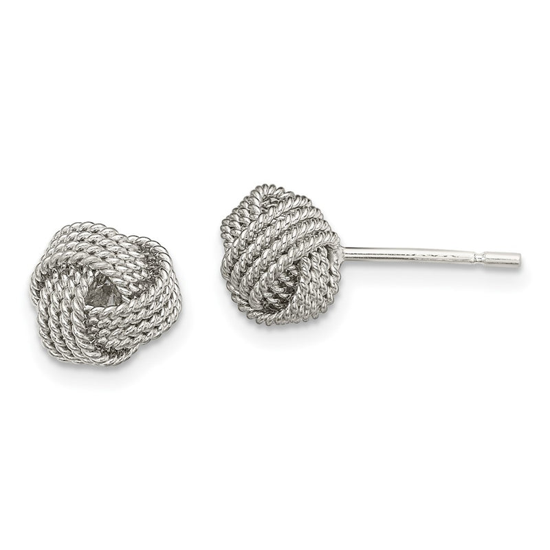 Sterling Silver Rhodium-Plated Textured Love Knot Post Earrings