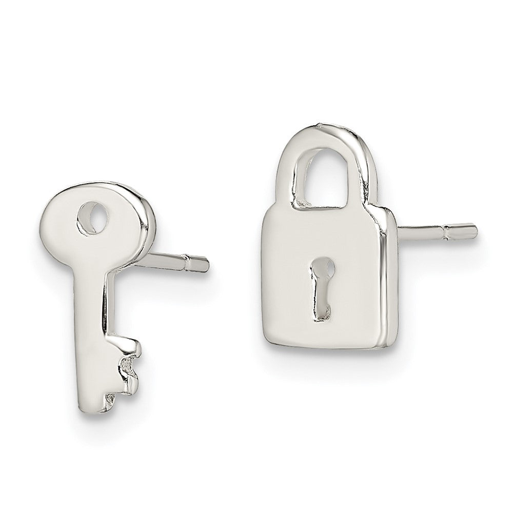 Sterling Silver Polished Left And Right Lock/Key Post Earrings