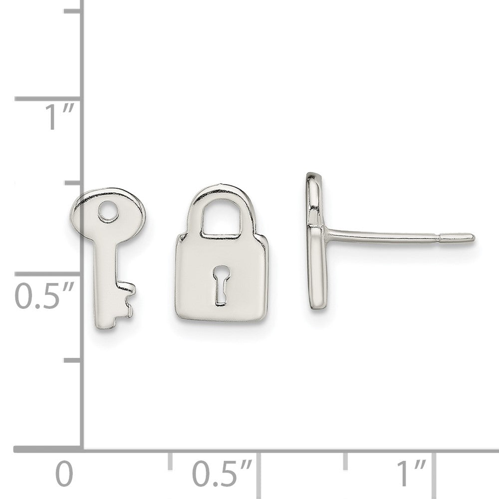 Sterling Silver Polished Left And Right Lock/Key Post Earrings