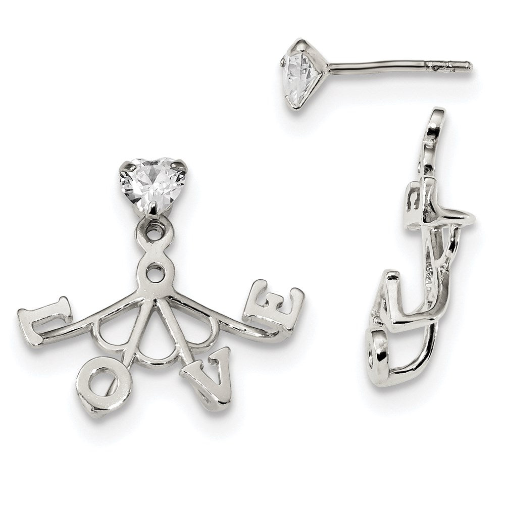 Sterling Silver Cz Removeable Front Back Love Earrings